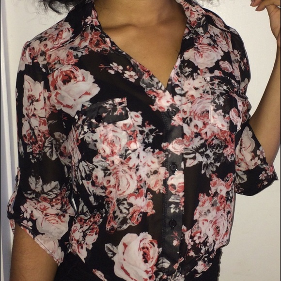 Floral print button up blouse - Picture 1 of 4