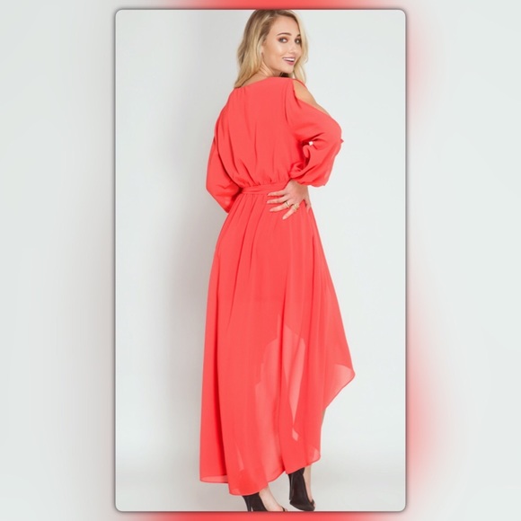 Coral Silk Blend Maxi Dress - Picture 2 of 3