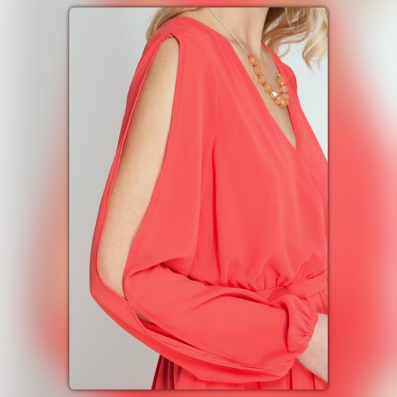 Coral Silk Blend Maxi Dress - Picture 3 of 3