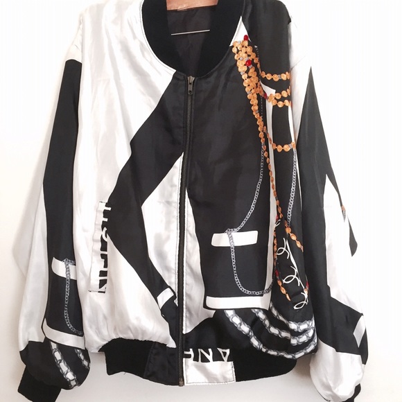 80s puff bomber style jacket with graphic