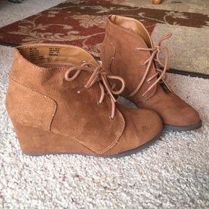 Faux suede lace up wedges.