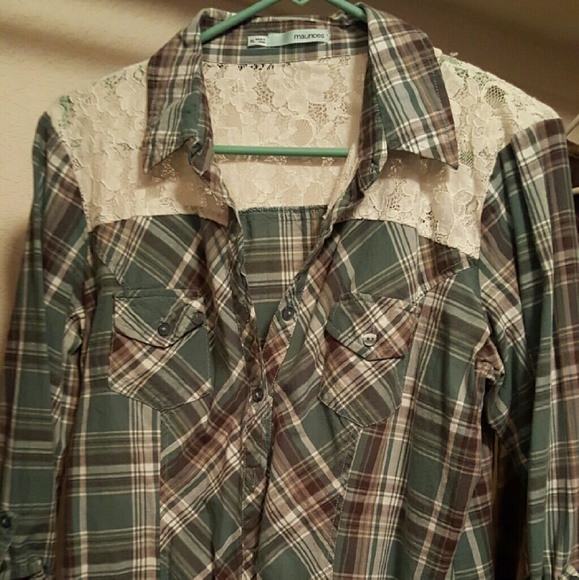Plaid & lace button up shirt. Buy today or tossing