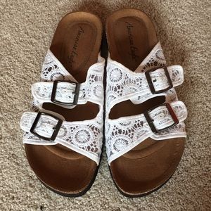 White and tan sandals