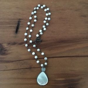 Pearl and semi-precious blue stone necklace.