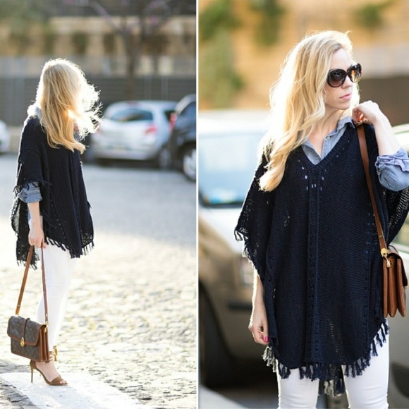 BLUE FRINGE KIMONO SWEATER - Picture 2 of 3