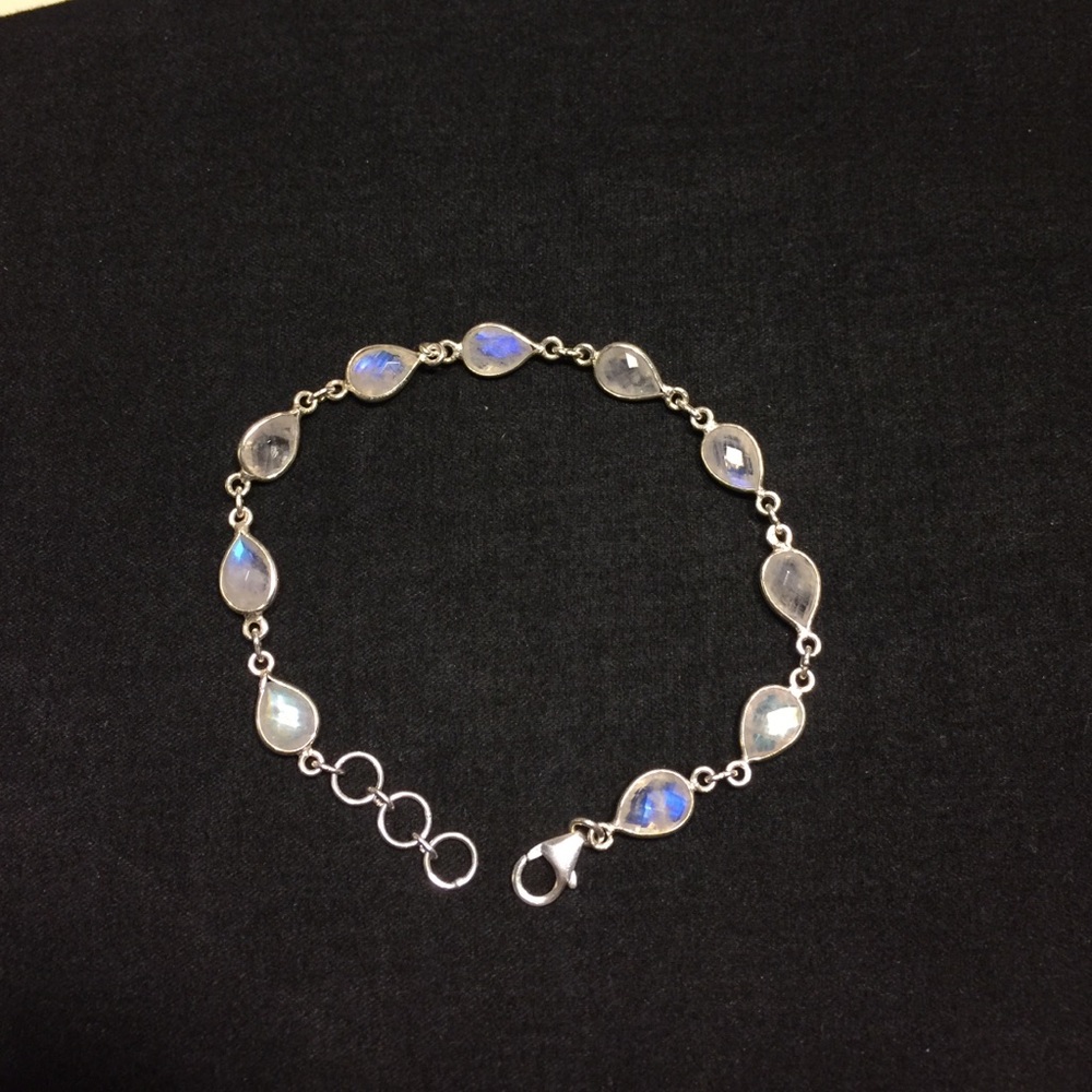 Rainbow Moonstone Tennis Bracelet Solid 925 Silver