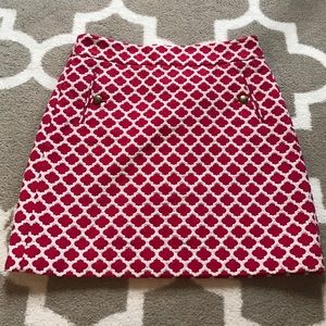 Pink and white print mini-pencil skirt