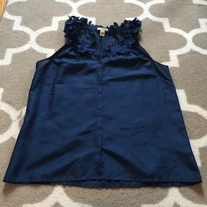 100% silk navy blouse shell.