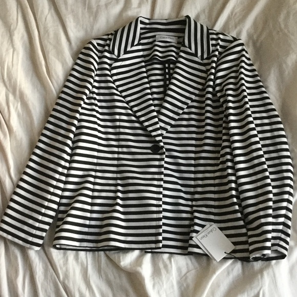 NWT Calvin Klein Black & White stripes blazer sz14