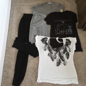 4 pcs set. Abercrombie leggings/ gray top. F21 tee