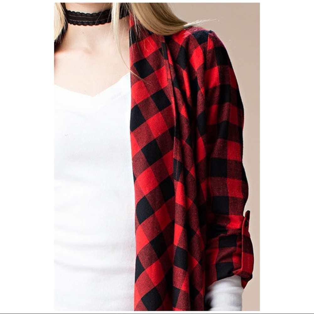 LAST🌷Fringed Buffalo Check Cardigan | D3 - Picture 6 of 8