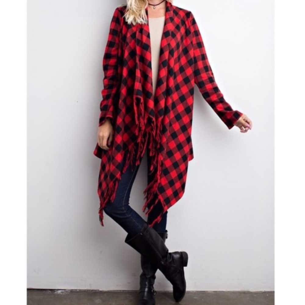 LAST🌷Fringed Buffalo Check Cardigan | D3 - Picture 2 of 8