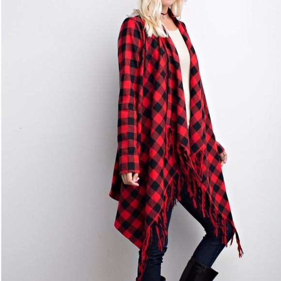 LAST🌷Fringed Buffalo Check Cardigan | D3 - Picture 3 of 8