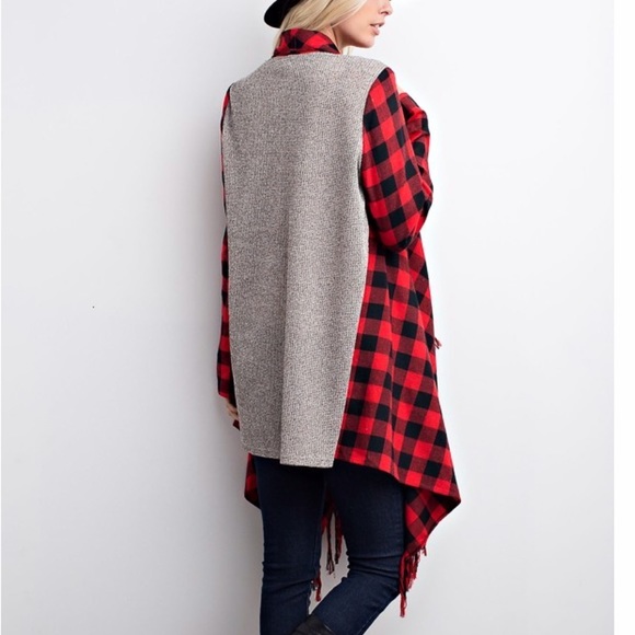 LAST🌷Fringed Buffalo Check Cardigan | D3 - Picture 4 of 8