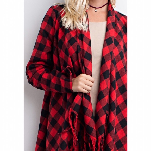 LAST🌷Fringed Buffalo Check Cardigan | D3 - Picture 5 of 8