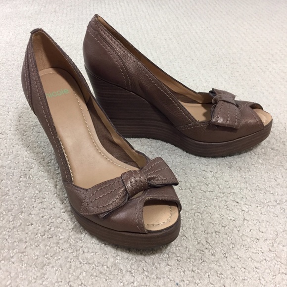 Nicole Metallic Brown Peeptoe Platform Wedges - Picture 2 of 4