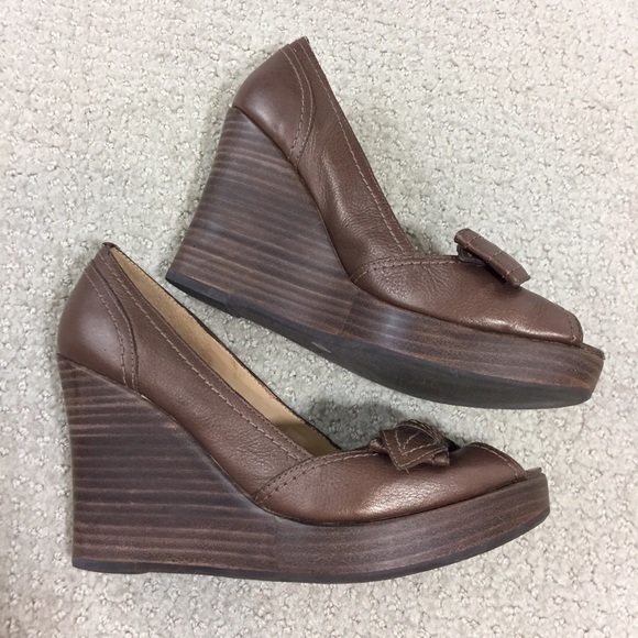 Nicole Metallic Brown Peeptoe Platform Wedges - Picture 3 of 4