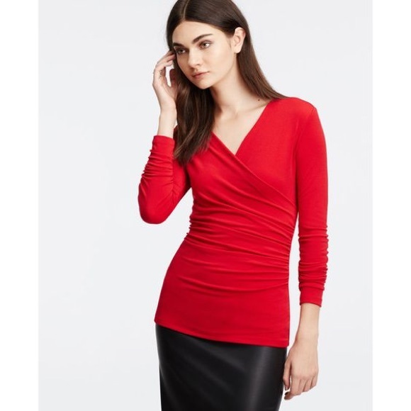 Ann Taylor crepe wrap top in sour cherry - Picture 1 of 4