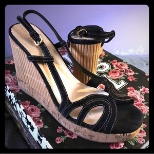 PRADA Black Suede Bamboo Slingback Sandals