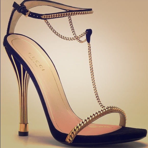 Gucci Ophelie Black and Gold Sandals