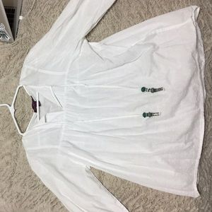 White Blouse, turquoise stone tassels