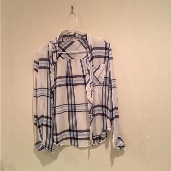 Blue white and black plaid flannel