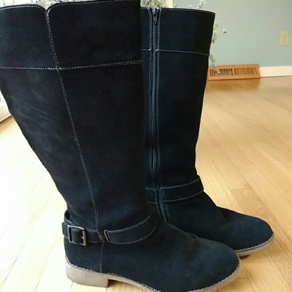 Lands' End Black Suede Wide-calf boots - 11
