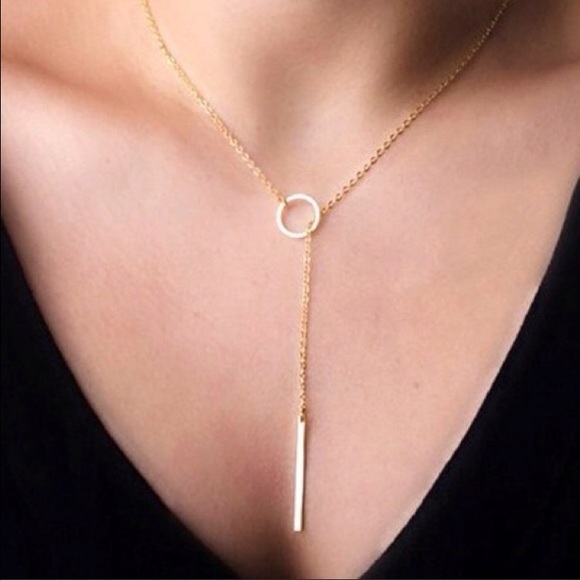 Jewelry - Y-Shaped Gold Chain Circle Lariat Necklace