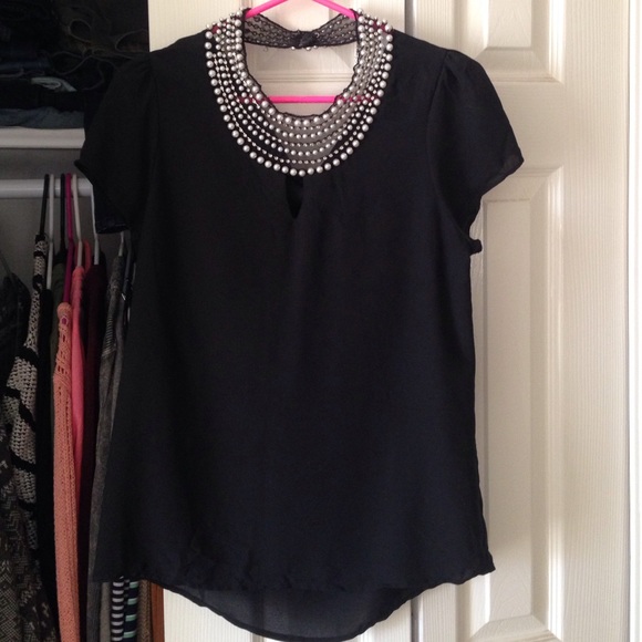 Black blouse with pearl diamond neck