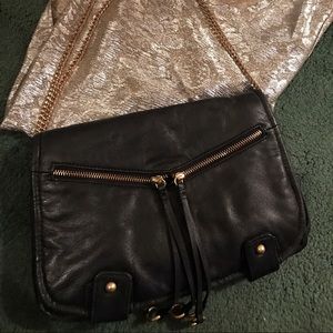 BCBG Black and Gold Leather Convertible Bag
