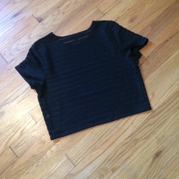 Black & Sheer Striped Crop Tee - Picture 3 of 4