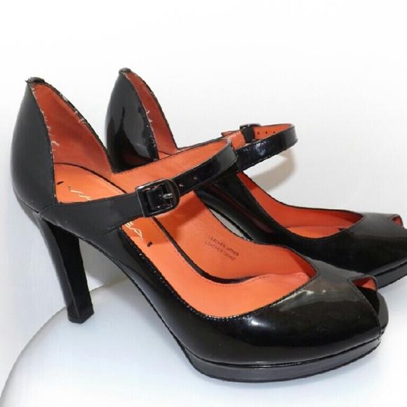 Black Patent Leather Peep Toe Pumps - Picture 2 of 4