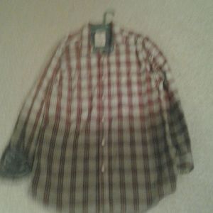 Men's ombre plaid shirt with roll up sleeve.