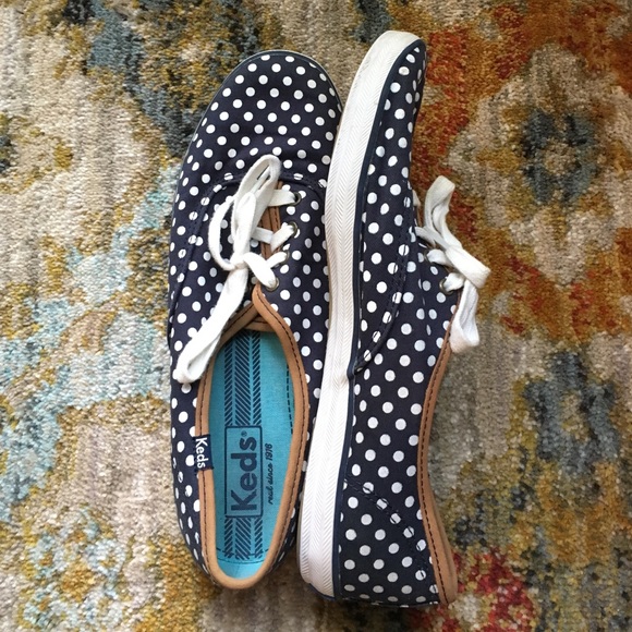Navy Polka Dotted Lace Up Keds