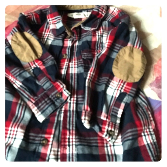 Plaid shirt with elbow patches