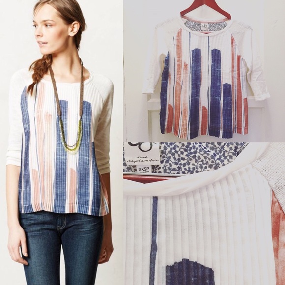 Anthropologie Pleated Brushstrokes Top, Size XXSP