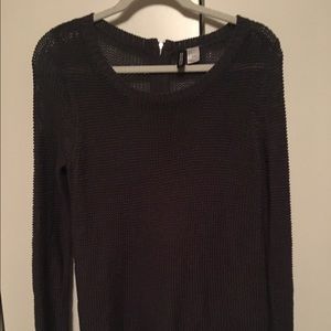 Dark grey knit sweater with zipper back detail