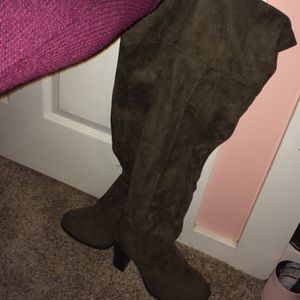 Over the knee olive green high heel boots
