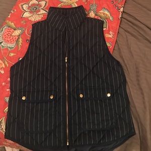 Navy&white striped quilted vest with gold detail!