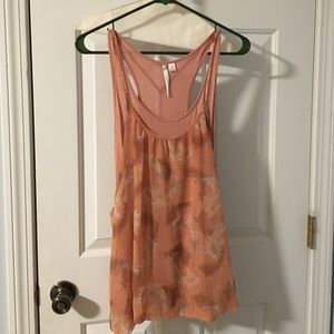 LC Lauren Conrad dusty pink feather print tank top