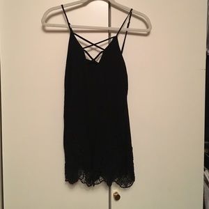 Lace up romper with lace detail on bottom