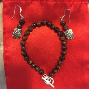 Genuine red tiger eye earrings and bracelet