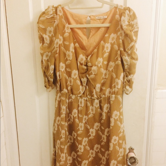 Floral Silk Madewell Dress - Mustard Yellow