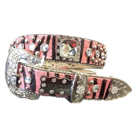 Pink Zebra Print Western Bling Belt