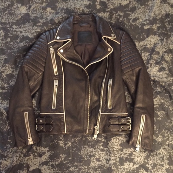 All Saints Jackets & Blazers - All Saints Bixer Piped Leather Jacket