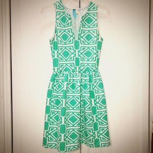 Green & White Patterned Dress