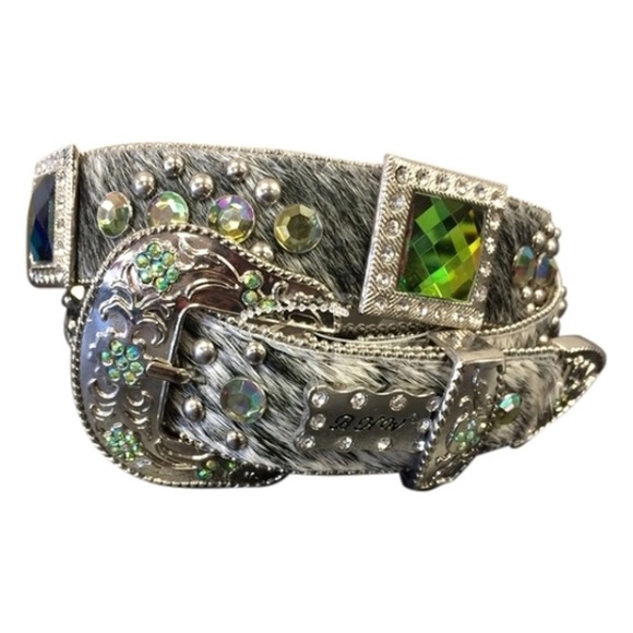 Grey Hide Bling Western Belt