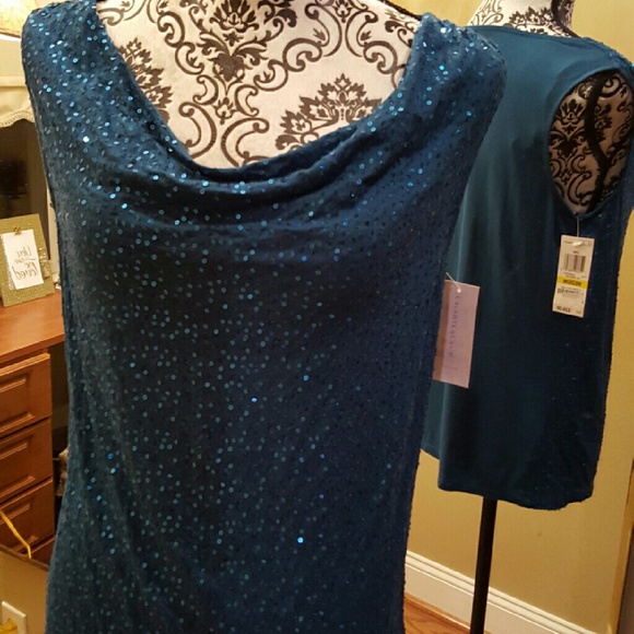 Charter Club Teal Sequin Top