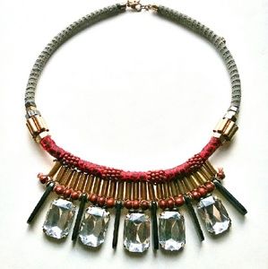 Statement Necklace of Leather, Hardware & Gems