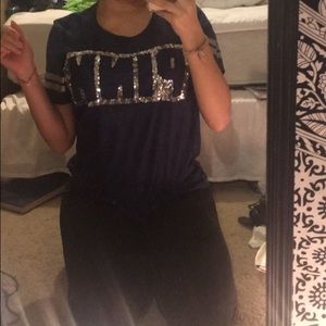 Navy Blue, Sequin PINK Shirt